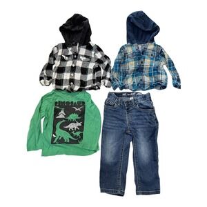 Cat & Jack Wonder Nation Boys 2T Lot 4pc Plaid Hooded Flannel Jeans Dinosaur Tee